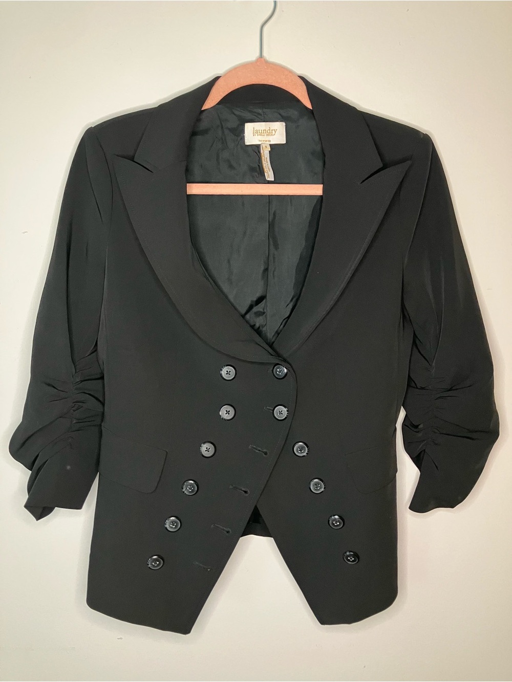 LAUNDRY BY SHELLI SEGAL Black Double-Breasted Tuxedo Blazer | Size 6